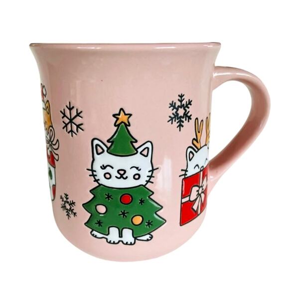 Clementine CATS Christmas Mug 16oz Pink Ceramic Holiday NEW - Picture 1 of 10